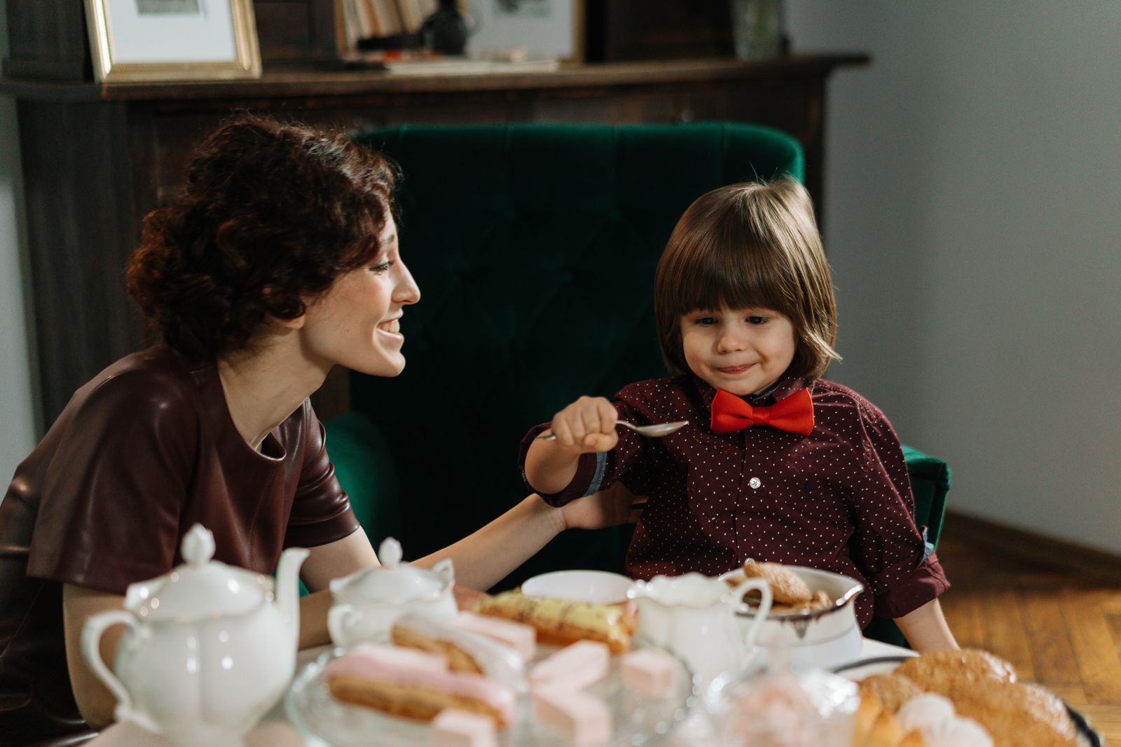 Nanny caring for a young child at home